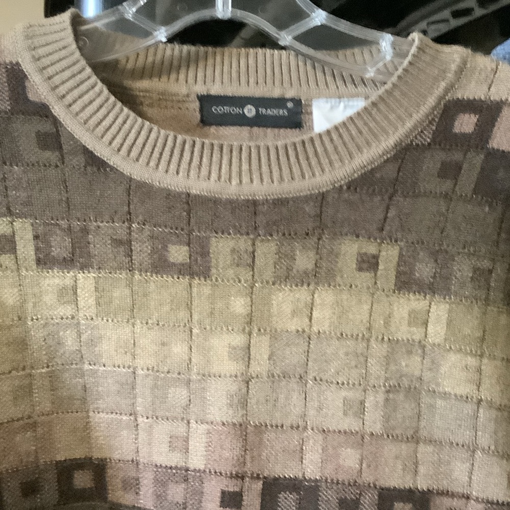 Cotton‎ Traders Men's Crewneck Sweater - Beige and Brown, XL, Geometric print
